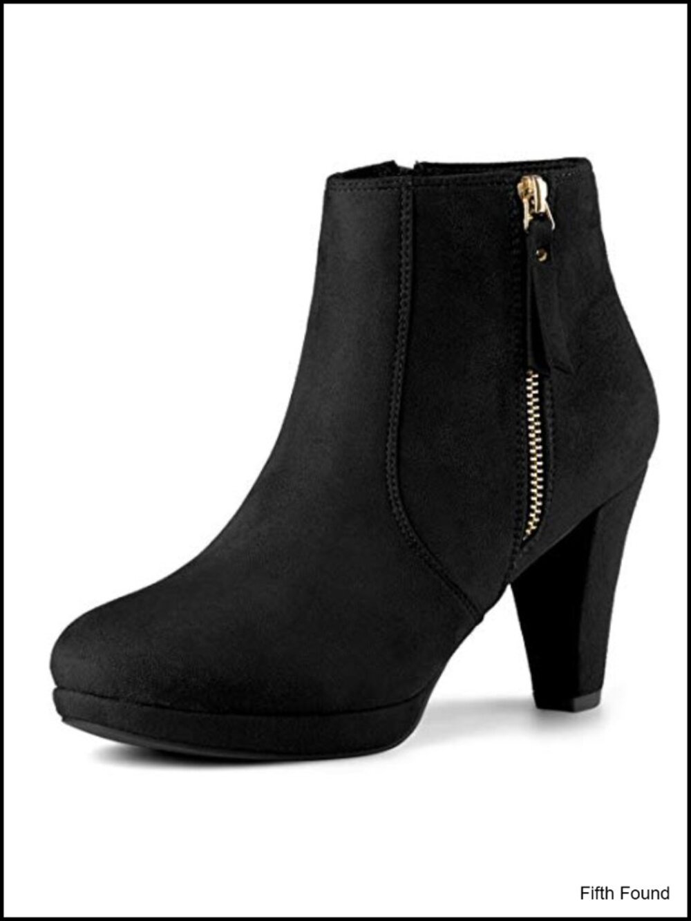 Faux Suede Chunky Heel Platform Ankle Boots Round Toe Side Zip